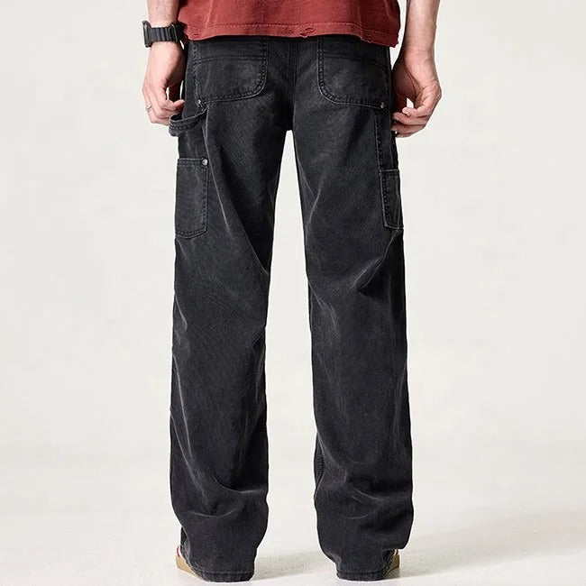 Black Washed Carpenter Jeans with Utility Panels