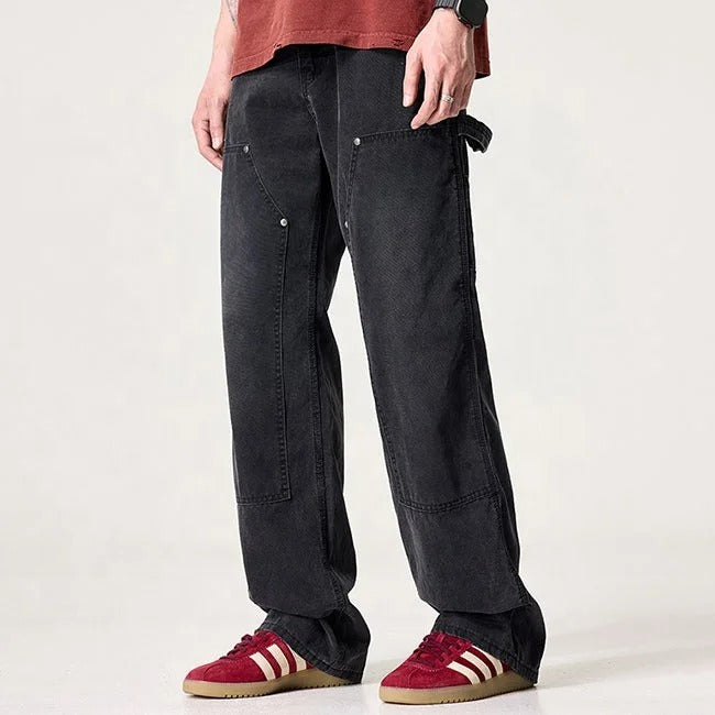 Black Washed Carpenter Jeans with Utility Panels