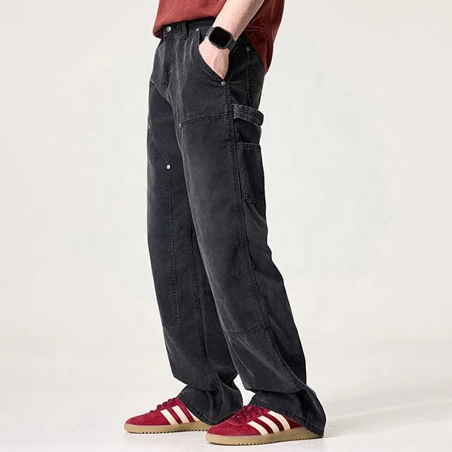 Black Washed Carpenter Jeans with Utility Panels