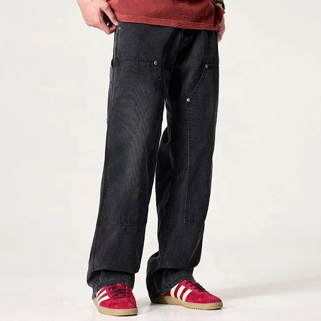 Black Washed Carpenter Jeans with Utility Panels