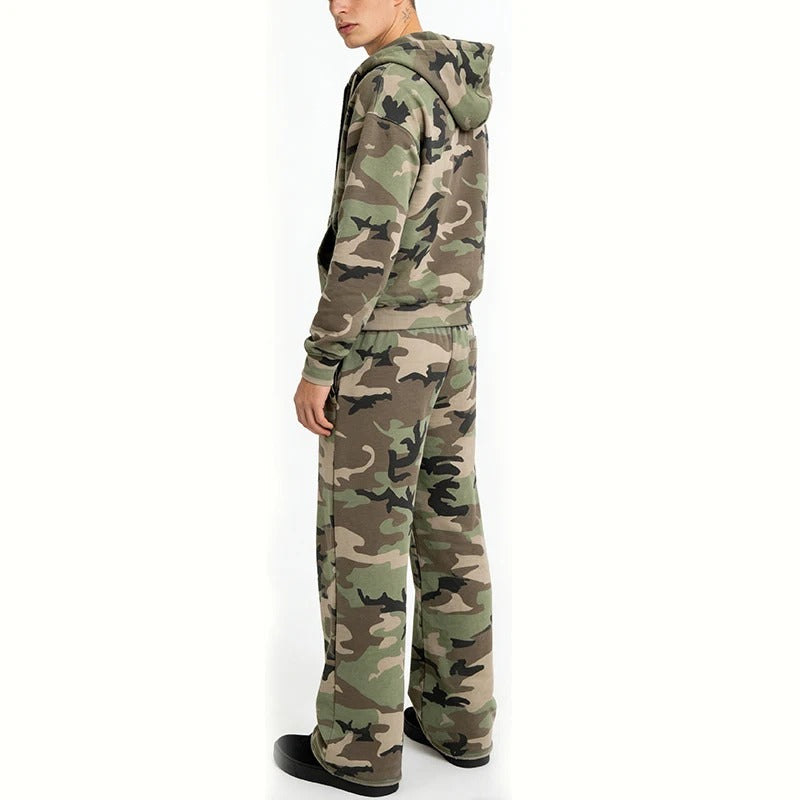 Camouflage Zip-Up Hoodie and Sweatpants Set