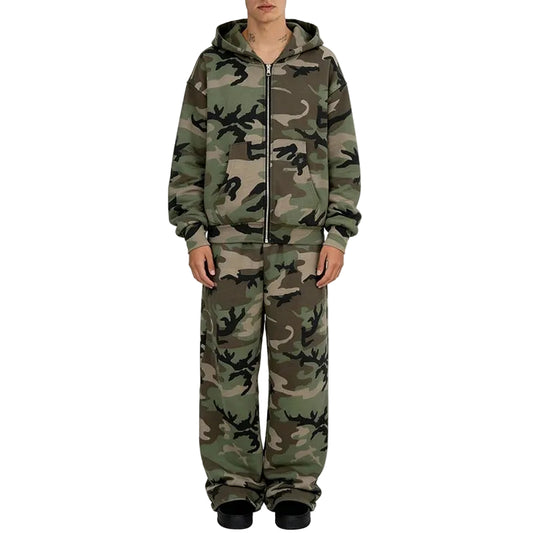 Camouflage Zip-Up Hoodie and Sweatpants Set