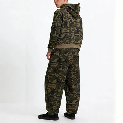 Green Camouflage Zip-Up Hoodie and Sweatpants Set