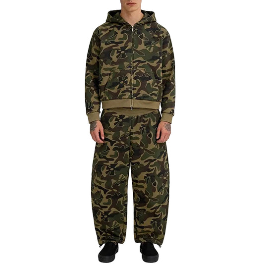 Green Camouflage Zip-Up Hoodie and Sweatpants Set