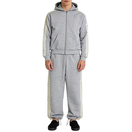 Grey Zip-Up Hoodie and Sweatpants Set with Side Stripe Detail