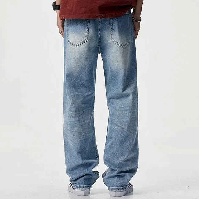 Light Wash Distressed Straight-Leg Jeans