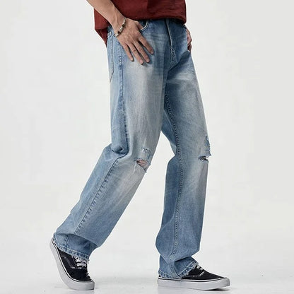 Light Wash Distressed Straight-Leg Jeans