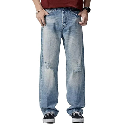 Light Wash Distressed Straight-Leg Jeans