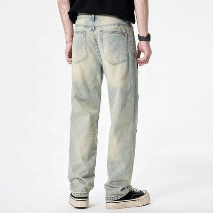 Light Wash Lightning Patch Straight-Leg Jeans