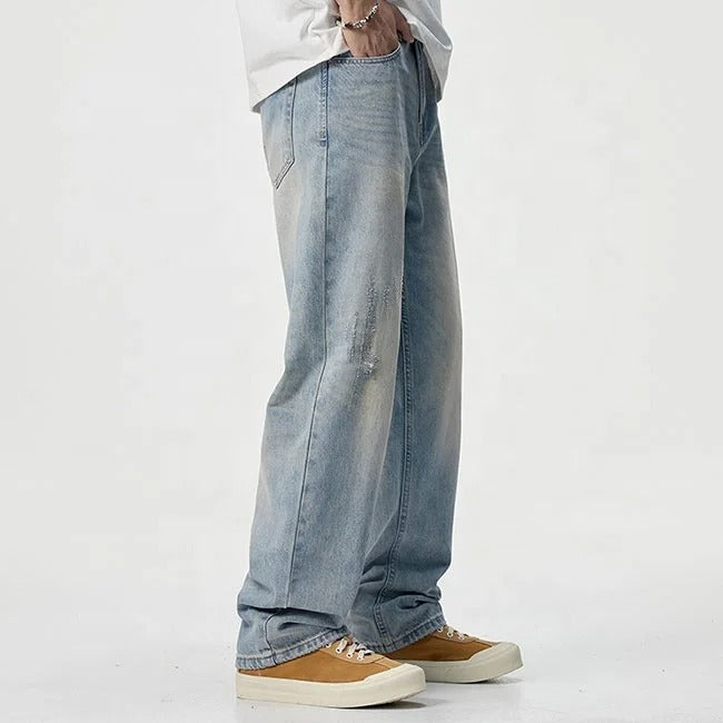 Light Wash Relaxed Straight-Leg Jeans