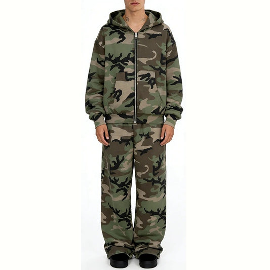 Camouflage Zip-Up Hoodie and Sweatpants Set