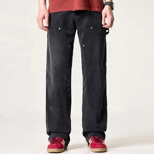 Black Washed Carpenter Jeans with Utility Panels